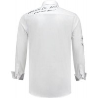 Overhemd: Wit met grijs stiksels 100% Katoen met Krempelarm
